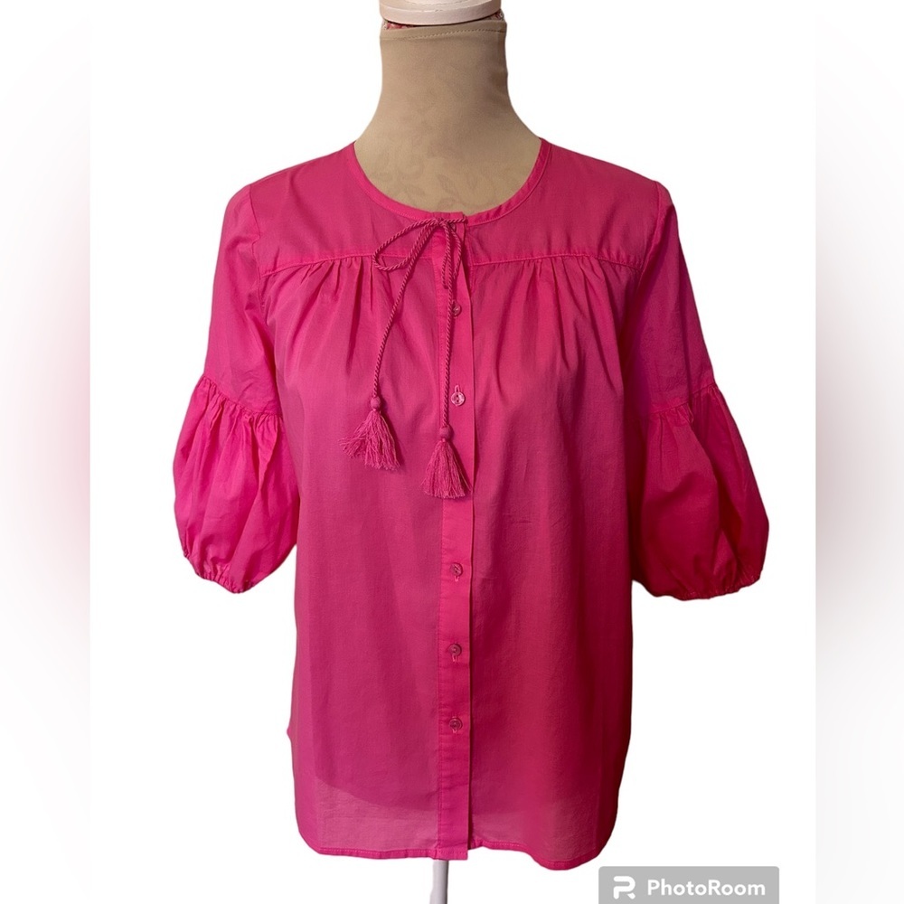 NYDJ Boho Pink Cotton Top with Lantern Short Sleeves Size XXS